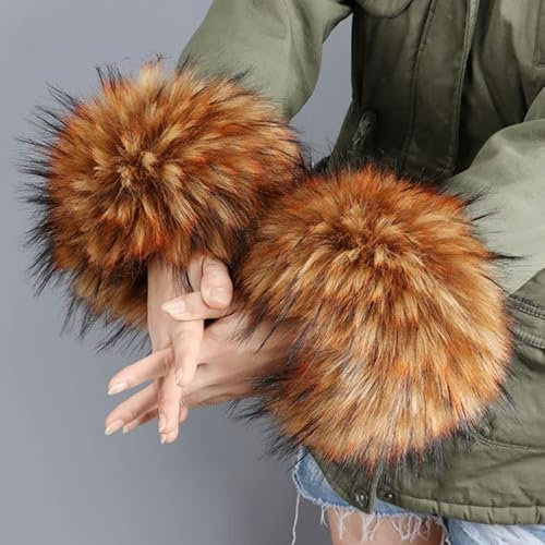 Pulswärmer Pelz Damen,Winter Damen Kunstfell Armstulpen Fell Stulpen Pelz Kunstfell Fellstulpen Fell Manschetten Handgelenk Handschuhe Arm Wärmer Hülsen Handwärmer für Frauen Mädchen,Braun #3