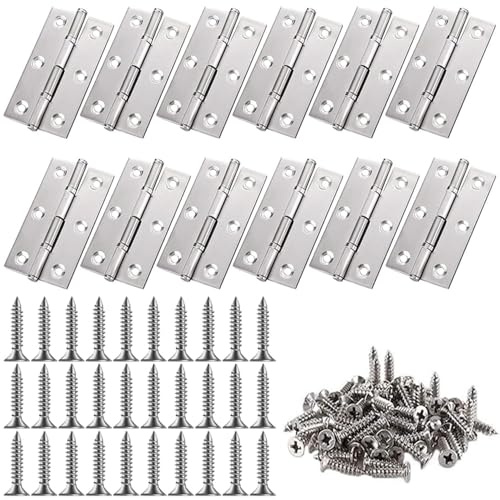 Ricofot Industrielle Edelstahl Scharniere, 12 Stück, 67 x 42 mm, Klappbar, DIY Geeignet für Türen, Fenster, Schränke, Werkzeugkästen und Verschiedene Möbel