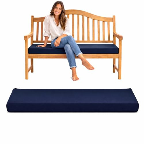Pinkfairy Outdoor Water-Resistant Bench Rattan Cushion Pad for Garden 2/3/4 Seater 108/143/170cm Thick Long Bench Chair Cushions Pad for Swing Patio (2 Seater-108x45x6cm, Navy)