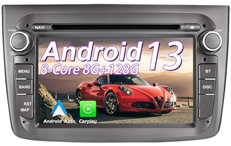 Autoradio per Alfa Romeo Mito con Carplay Android 13, Autoradio romeo mito 2008-2019 1DIN Stereo 7 inch 8-Core 128 Go ROM 8 Go sostegno DVD/4G/NAVI/GPS/WiFi/BT/Radio/TPMS/FM/USB/DAB