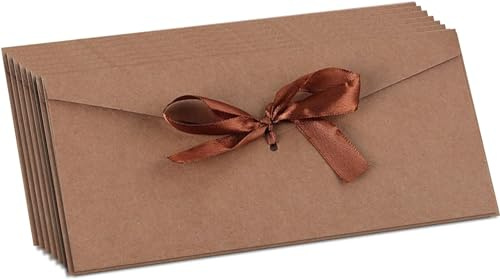 10 Stück Briefumschläge mit Schleife 20x11cm Umschlag Blanko Retro Schön Kraftpapier Umschläge Lang für Hochzeit Einladungskarten Nachricht Karte Party Geburtstag Weihnachten Festival Geschenk Karten
