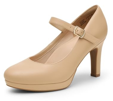 DREAM PAIRS Womens Dressy High Heels Mary Jane Pumps,Nude,10