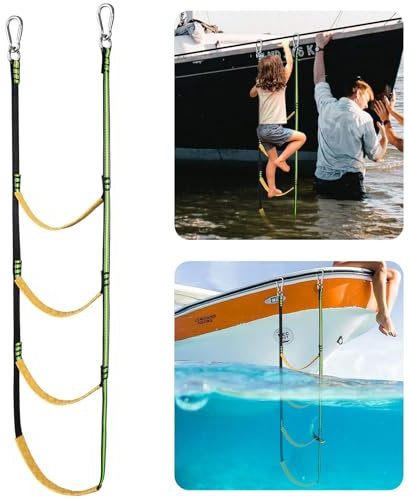 Qikam Strickleiter Für Boote, 4 Stufen Bootsleiter Schlauchboot Leiter Tragbare Klappbare Einstiegsleiter Nylon Rettungsleiter Kletterleiter Badeleiter Für Boot, Kajak, Motorboot, Kanu