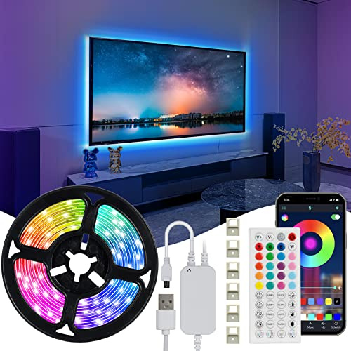 Hoobabuy Tira LED TV, 5 Metro Luces Habitación, TV RGB 5050, USB con Aplicación y Control Remoto para Retroiluminación de TV de 55-75 Pulgadas, Cine en Casa, Cocina, Dormitorio, Sala de Estar