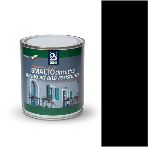 2BM Vernis synthétique à haute résistance noir profond RAL9005 à solvant brillant sans odeur, non jaunissant, convient au bois, au métal et au mur, pour l'intérieur et l'extérieur | Format 2,25 l