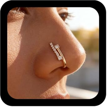 Xduargs Boho Bar Cristal Clip sur Anneau de Nez Vintage CZ Faux Anneau de Nez Or Manchette Cerceau Nez Anneau Non Percé Anneau de Nez Bijoux pour Femmes et Filles