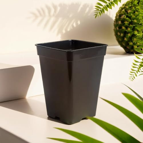 Amax Ferts Macetas Cuadradas Negras, Tiesto para Plantas y Flores, Plástico Resistente Atóxico, Macetero para Cultivo Interior y Exterior con Agujeros de Drenaje (25, 3 litros)