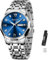 Taxau Mens Wrist Watches Blue Face Waterproof Watchmen Classic Dress Watches for Men Day Date Stainless Quartz Analogue Watch Men Reloj Hombre Fashion