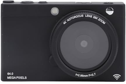 Appareil Photo Numérique 4K WiFi, 64 MP, Zoom 28X, Mode beauté, Filtres Rétro, Mise au Point Automatique et Mise au Point Manuelle, Interface Trépied, Flash intégré, Lecteur de