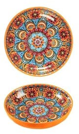 MYOLIO Dinner Plate, 8 Inch Salad Dessert Plates Colorful Bohemian Retro Porcelain Lunch Appetizer Plates, 2 Pieces(GuPusai Orange)