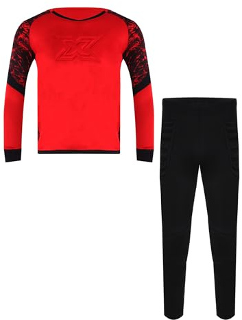 dPois Tuta da Portiere di Calcio per Bambini e Ragazzi Completino Completo Calcio Calcetto Torneo Scuola Sport Maglia da Portiere Maniche Lunghe + Pantaloni Sportivi Rosso 11-12 anni