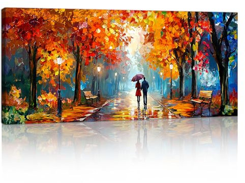 FajerminArt Large Abstract Tree Canvas Wall Art The Orange Red Autumn Picture Canvas Print Yellow Autumn Paintings Wall Decor for Living Room Bedroom Office Kitchen Ready To Hang 50x120cm(48x20 Inch)