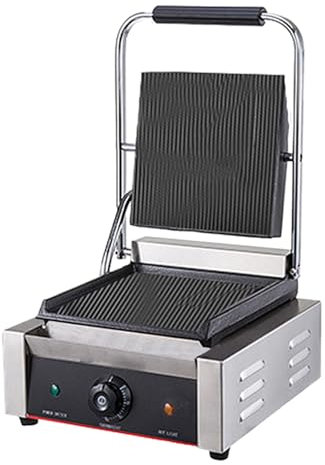 Commercial Panini Press with Grooved Grill, Sandwich Maker Machine, Electric Contact Grill Single, 1800W/3600W Indoor Grill, for Steaks,811A-110V
