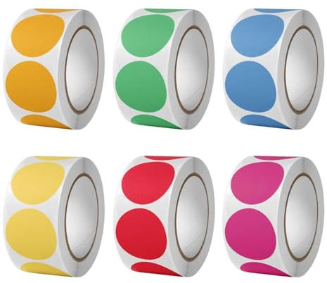 3000 Stück Klebepunkte Bunt 25mm Punkt Aufkleber Markierungspunkte Farbkodierung Runde Aufkleber Klebeetiketten Rund Etiketten für DIY Büro Kalende 500 Stücke/Rolle (6 Rollen) Adhesive Dots
