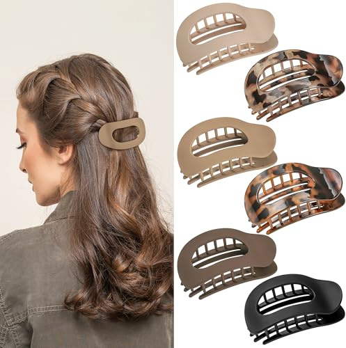 Huiguli 6 Stück Flache Haarklammern, Haarspangen Claw Clip Flat Claw Clip Haarklammer für Mädchen Frauen Dickes Dünnes Haar