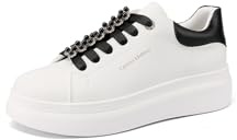 QUEEN HELENA Sneakers Platform con Perle Scarpe da Ginnastica Casual Donna X32-13 (Bianco e Nero, Sistema Taglie Calzature EU, Adulto, Donna, Numero, Media, 38)