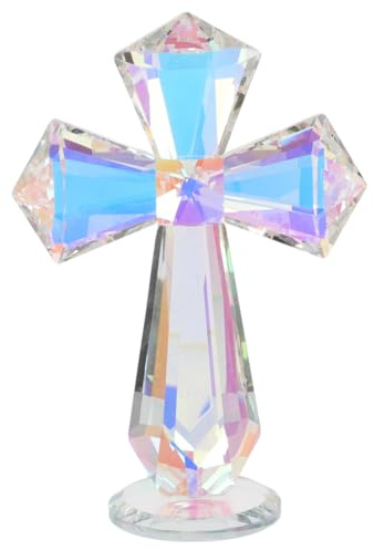 Cabilock Kristall Kruzifix Stehendes Kreuz mit Kristall für Schreibtisch Deko Christliches Geschenk Religiöse Segenskreuz Figur Briefbeschwerer, 5.83X3.94X1.97 Zoll