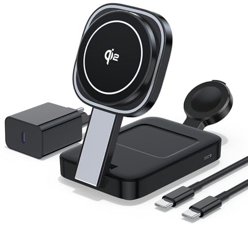 Station de Charge sans Fil 3 en 1 pour Apple, Station de Charge Mag-Safe, Pliable Chargeur inductif sans Fil pour iPhone 16 Pro Max/15/14 Plus/13 Mini/12/11,iWatch Series 10/9/8/7/6/SE/Ultra,AirPods