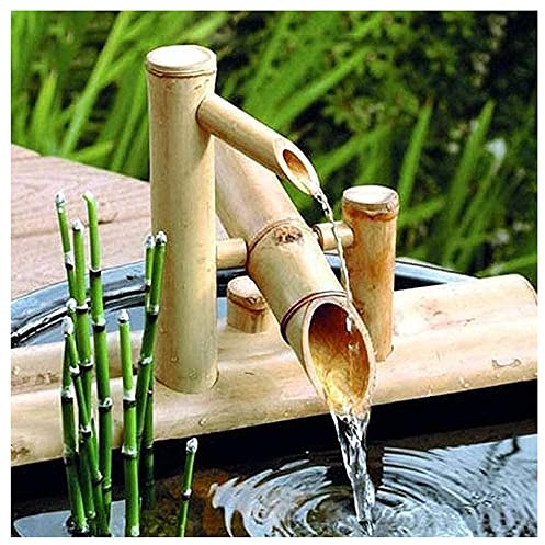 Zen Fuente de jardín de bambú, fuente de agua de bambú con bomba para interior y exterior, fuente de agua decorativa Feng Shui
