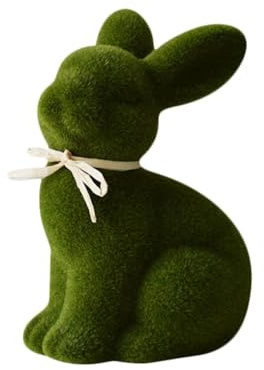 Osterdeko Moos Hase, KüNstliche Dekoration Osterhase Mit Fliege, Flauschige Beflocktes Kaninchen Puppe, Ostern Deko FrüHling Deko Ornamente für Tisch, Fensterbank (H)