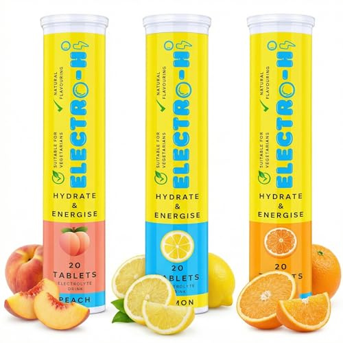Electro-HI Electrolyte Tablets | 60 Servings (3 Tubes) | Zero Sugar & Low Calorie for Rapid Hydration | Peach, Lemon & Orange Flavour Mix | Vegetarian Hydration for Sports & Workout Recovery