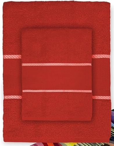 Generico COPPIA ASCIUGAMANI SPUGNA, CON TELA AIDA DA RICAMARE A PUNTO CROCE, VISO E OSPITE - ROSSO