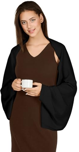 VENVSBEE Schal für Damen, weiches Kaschmir-Gefühl, Wickelpullover, Strickschal mit Ärmeln, Schwarz, Large