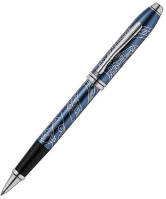 Cross Townsend Rollerball Sonderedition 'Jahr der Schlange' (Strichstärke M, Schreibfarbe schwarz, dokumentenecht, Premium Geschenkbox) durchscheinender blauer Lack mit verchromter Gravur