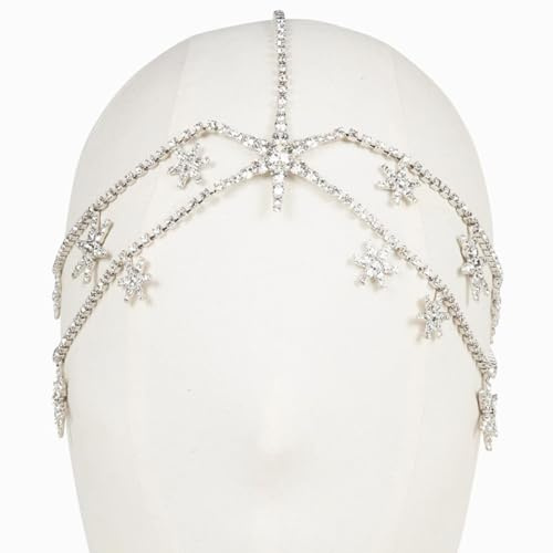 RUNRAYAY chaîne de tête étoile strass, bijoux de tête argentés, coiffe de mariée, bandeaux de mariage, chaîne, festival, bal de promo, accessoires de cheveux pour femmes et filles.