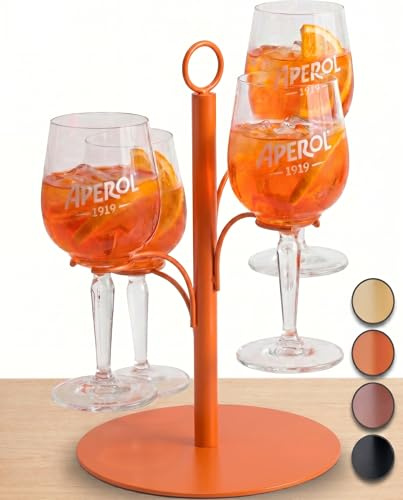 SpritzUpYourLife Aperol Tower ohne Montage - Aperol Ständer für 4 Gläser - Aperol Geschenk für Freundin - Geburtstagsgeschenk für Frauen - lustige Aperol Deko (orange)