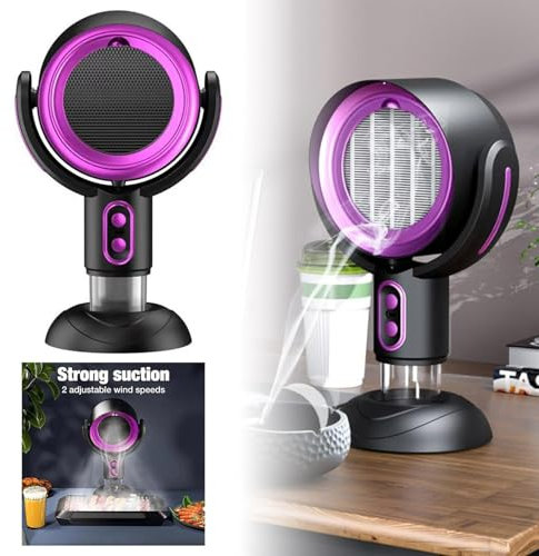 Portable Range Hood with 2 Speed Exhaust Fan, Rechargeable Battery, Removable Washable Filter, Large Oil Collector, Kitchen Extractor for Indoor BBQ, Hot Pot, Camping & Home Use (Purple, Cordless)