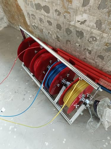 wire reel rack Industrial Wire Spool Holder, 4-Reel Folding Cable Caddy Rack Dispenser for Cable Reels Dispenser Up To 9 Inch, Portable Reel Bulk Stand, Stainless Steels