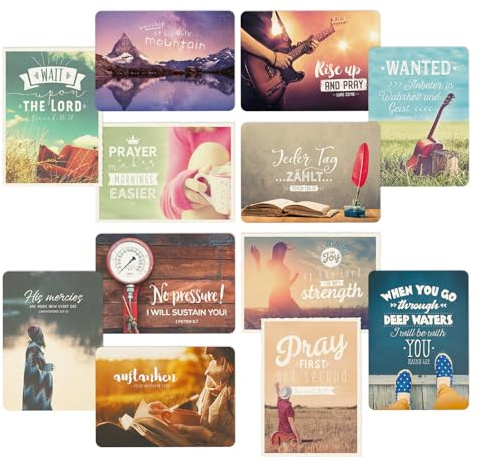 Segensart - Big Blessing Set Pray – 12 tarjetas postales XL (16 x 11,5 cm) con versículos bíblicos, incluye 2 tarjetas gratis – de papel natural – Juego de tarjetas cristianas