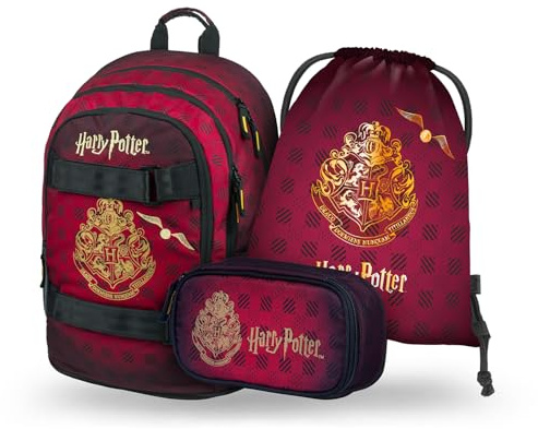 Baagl skolryggsäck set pojkar flickor 3 delar, skolväska från 3 år. Klasse, grundskola skolväska med bröstbälte, ergonomisk skolväska, harry potter hogwarts, Skolryggsäck set