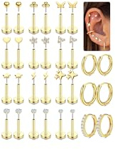 MILACOLATO Helix Piercings Chirurgenstahl Hypoallergene Tragus Piercing Set Gold/Silber Labret Piercing Conch Nasenpiercing Stecker Lippenpiercing Piercings Ohr Medusa Knorpel Schmuck-AG