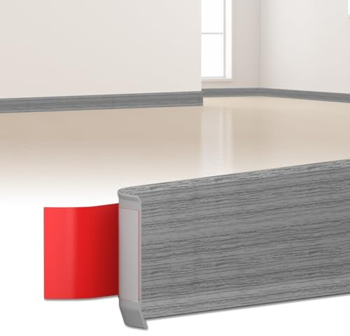 LIHIQIYA Rodapies Autoadhesivo Ancho Flexible Gris Madera 80x20mm 3M Zocalo | Rodapie PVC Adhesivo Zocalos Autoadhesivos, Embellecedor Encimera Cocina, Zocalo Rodapié Plegable Cinta para Cocina Baño