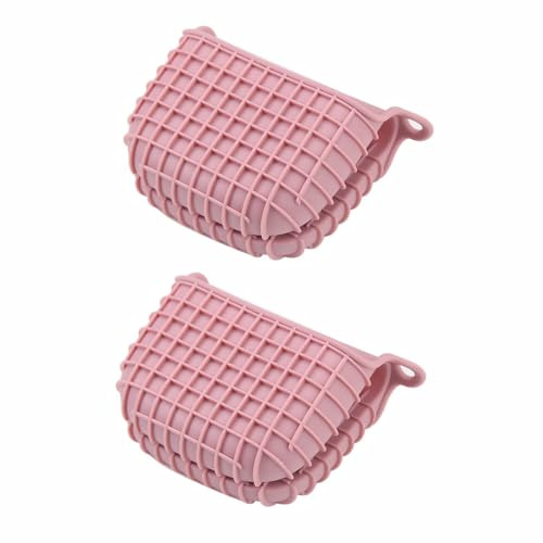 1 Pair Silicone Oven Mitts, Finger Gripper Kitchen Mitts Air Fryer Oven Gloves Heat Resistant Pinch Covers Protecting Fingers for Cooking BBQ Grilling (Pink)