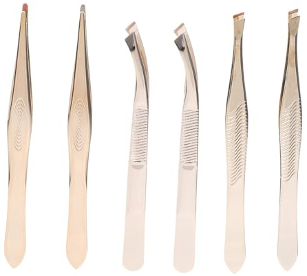 Alipis 6 Piezas Pinzas de Acero Inoxidable para Extensiones de Pestañas y Cejas con Punta Recta Inclinada y Curva Herramienta Precisa para Aplicación de Pestañas Postizas y Depilación de