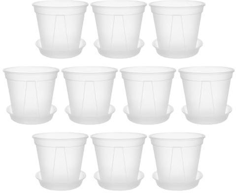 Veemoon Pot de Fleurs en Polypropylène Transparent avec Soucoupe – Jardinière Respirante pour Orchidées et Plantes Succulentes – Lot de 10 Set de Pots de 10 CM avec Drainage Amélioré pour