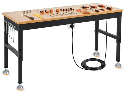 72 Work Bench, 72 x 24 Workbench with Power Outlet, Adjustable Height Work Benches for Garage, 2000 LBS Tool Bench for Workshop & Home