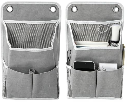 FEITONGFX 2 Stück Hängeorganizer Aus Leinen, Grau – Mit 4 Haken & 5 Taschen – Wasserfest & Faltbar – Für Badezimmer, Schlafzimmer & Wohnmobil (36x22 cm)