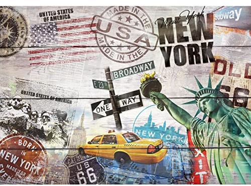 Runa Art Fototapeten 396 x 280 cm Holzoptik New York USA - Vlies Wanddekoration Wohnzimmer Schlafzimmer - Deutsche Manufaktur - Bunt 9369012a