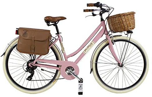 Via Veneto By Canellini Damen Citybike CTB Vintage Stil Rad Cityrad Fahrrader Bike Aluminium mit Korb Taschen und Klingel Via Veneto Bell Ring (46, Rose)