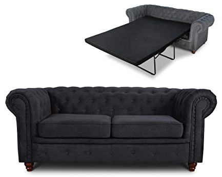Schlafsofa Chesterfield Asti Bis 2-Sitzer, Sofa mit Schlaffunktion, Couch 2-er, Couchgarnitur, Sofagarnitur, Holzfüße, Glamour (Schwarz (Capri 19))