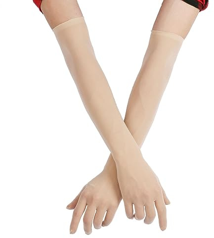 inlzdz Damen Mesh Handschuhe Durchsichtig Strumpfhose Vollfinger Dessous Handschuhe Ellenbogen Lang Fingerhandschuhe in 6 Farbe