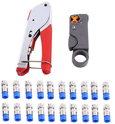 Juego de Engarce de Cable Coaxial, Pelacables Cable Coaxial Alambre de Cable Conectores F Pelacables de Alambre Rg6 / Rg59 Conector de Compresión F Herramienta de Alicates Que Prensan