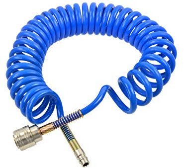 BSD Druckluft Spiralschlauch - PU Polyutethan Druckluftschlauch, Kompressrschlauch, Luftschlauch mit Schnellkupplung - 5m - innerer/äußerer Durchmesser: 5/8mm
