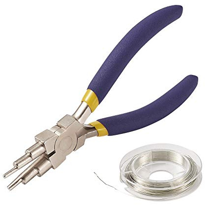 Beadthoven 1 pieza 6 en 1 alicates de bucle de alambre de varios tamaños con alicates de alambre de cobre de 0,3 mm Mango de agarre cómodo antideslizante para bucles o aros de salto de 3 mm a 10 mm