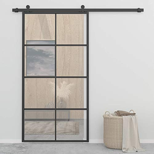 Tidyard Skjutdörr glasskjutdörr glasdörr dörr skjutdörrsystem skjutdörrsbeslag aluminium aluminium ESG-glas svart 5 mm 102,5 × 205 cm