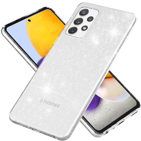 NALIA Glitzerhülle für Samsung Galaxy A72 - Hülle, Durchsichtig | Reflektierende Partikel im Material verschmolzen, Geschmeidige Oberfläche, Erhöhte Kanten an Kamera und Display